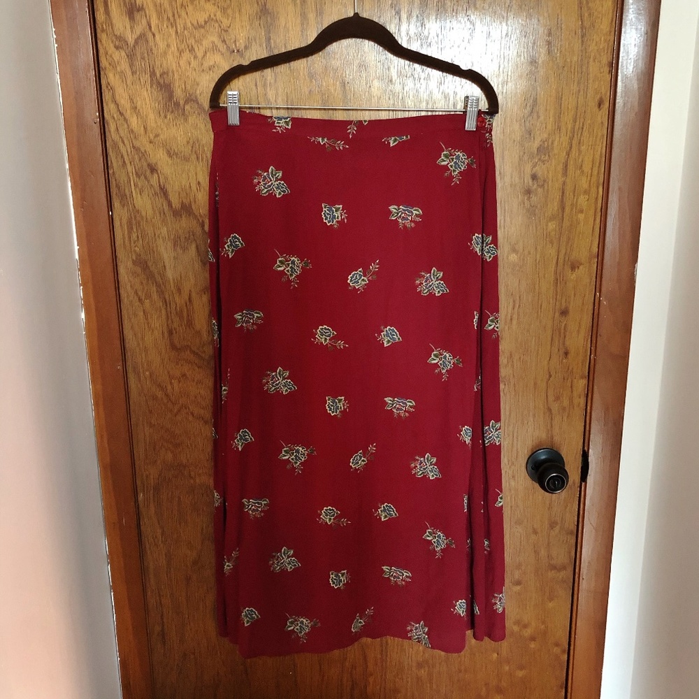 Vintage Red Flower Midi Skirt